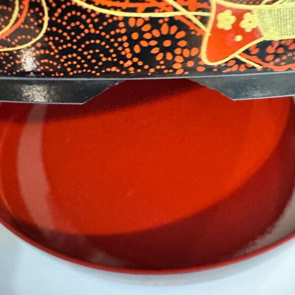 Japanese Lacquer Round Bento Box XL 5 Plates Sushi Treat Box - Picture 12 of 16